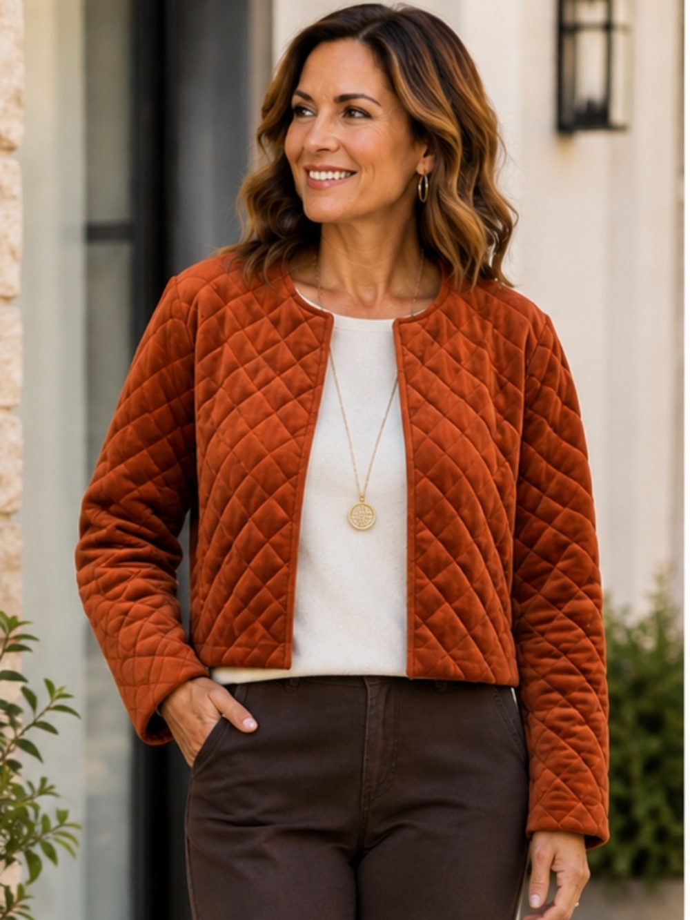 Marla Wynne Collection Quilted Jacket Topper Rust Copper Size M NWOT